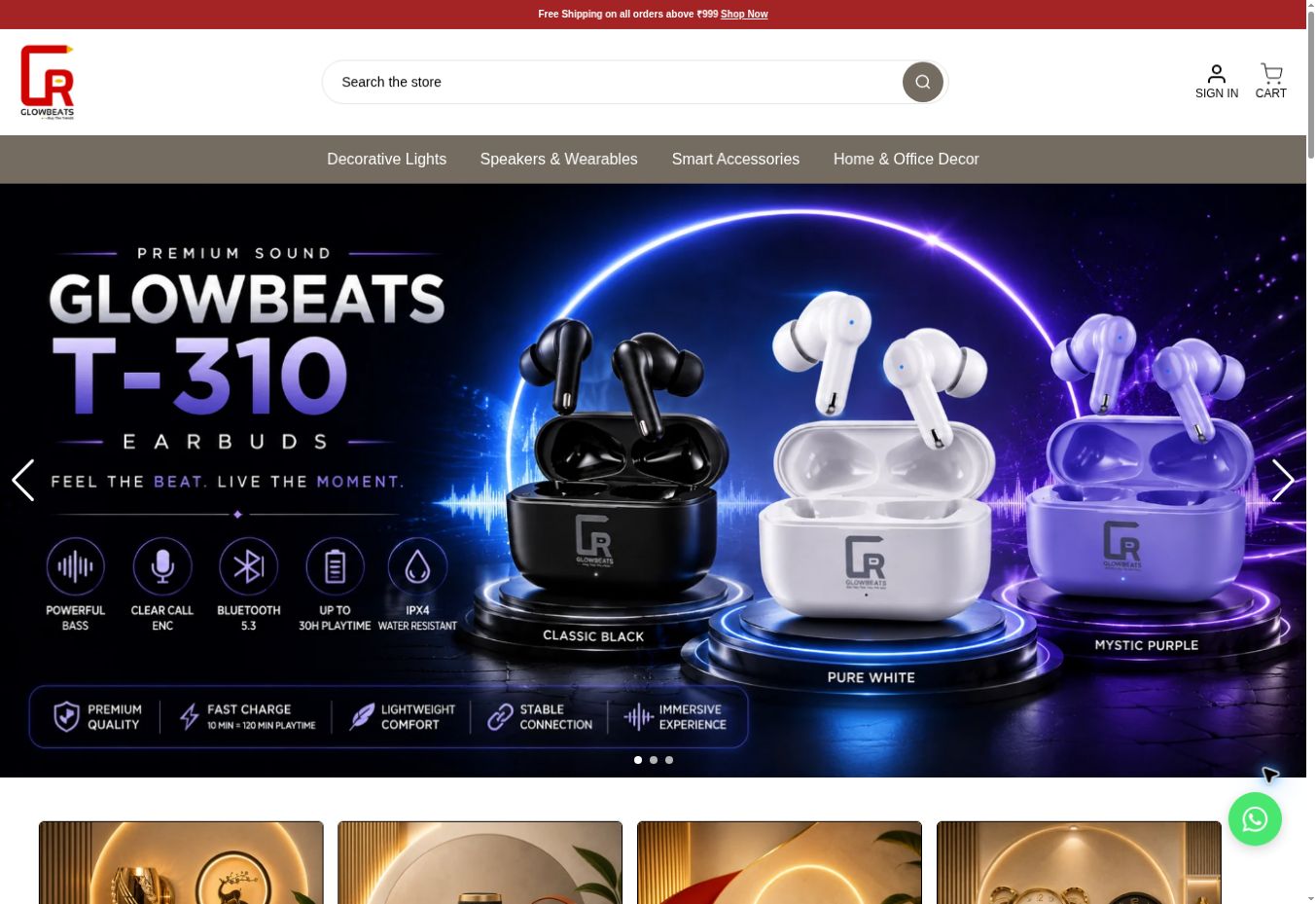 GLOWBEATS live website homepage preview